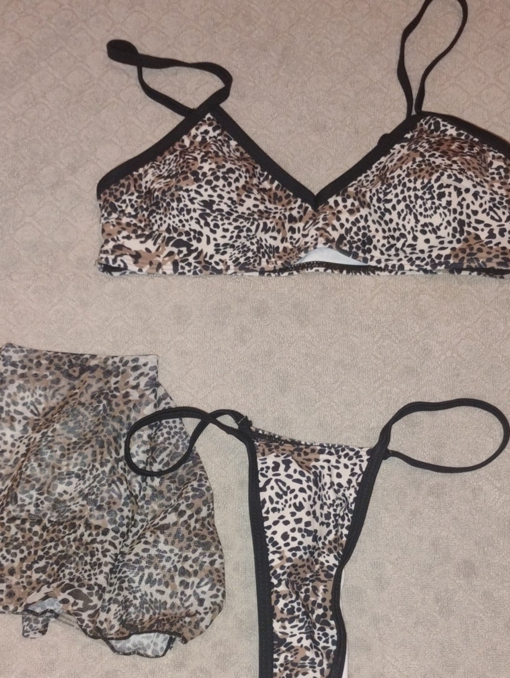 Leopard Print Triangle Bikini Set with Black Trim